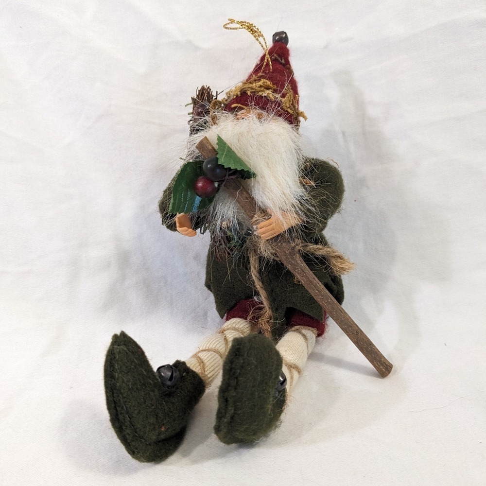Vtg Woodland Santa Claus Christmas Ornament Rustic Primitive Felt Figure 9 inch